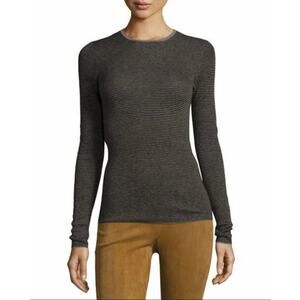 Vince Striped Skinny Rib 100% Cashmere Green Navy Blue EUC Long Sleeve Sweater